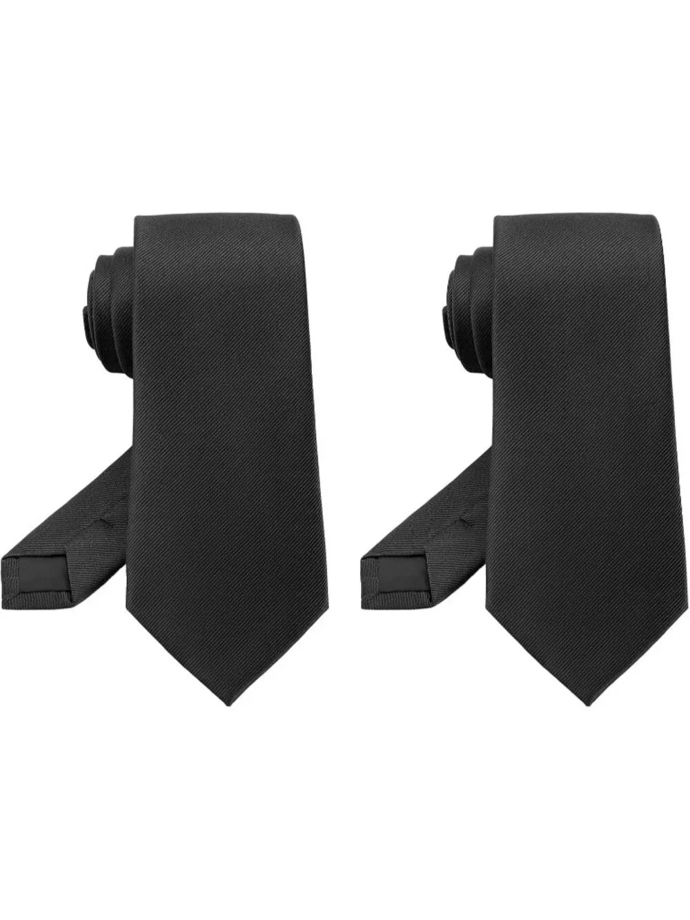 Men's Black Twill Diagonal Textured Silk Formal Necktie For Business Dress 2 Pcs